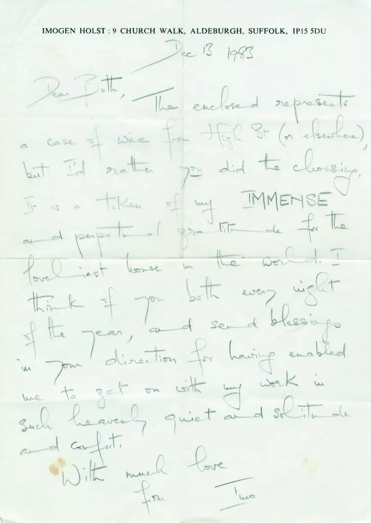 Letter IH to CB 1983