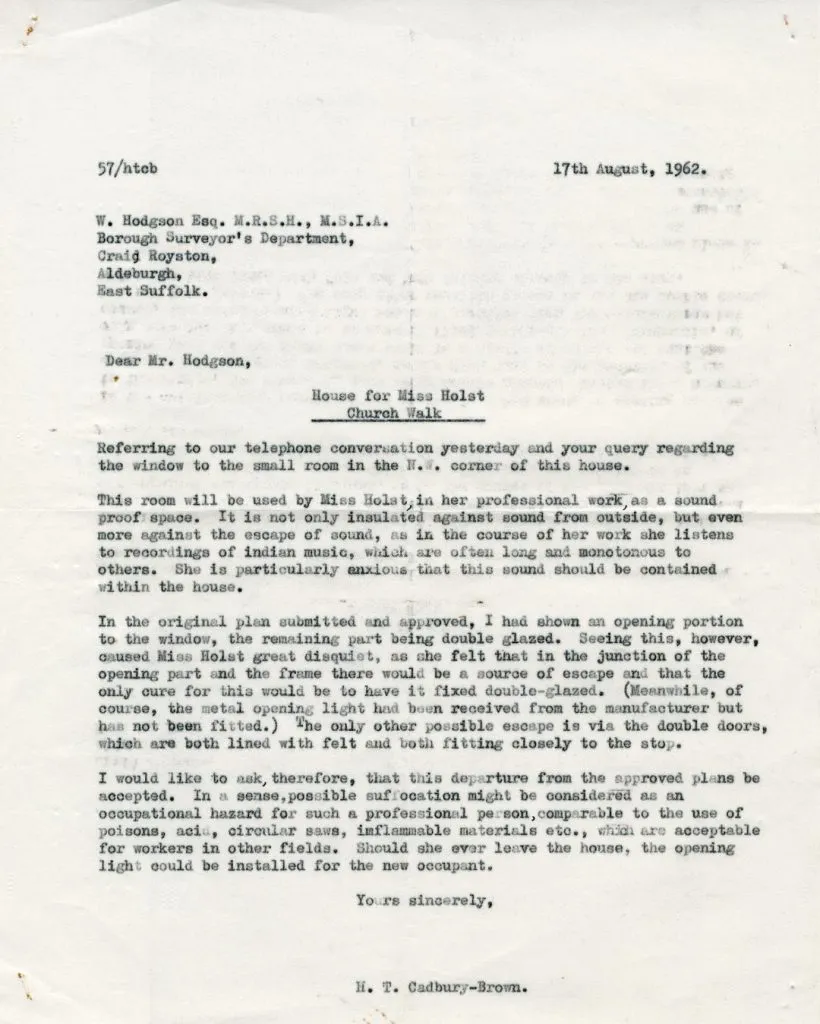 Letter Cadbury-Brown to Hodgson