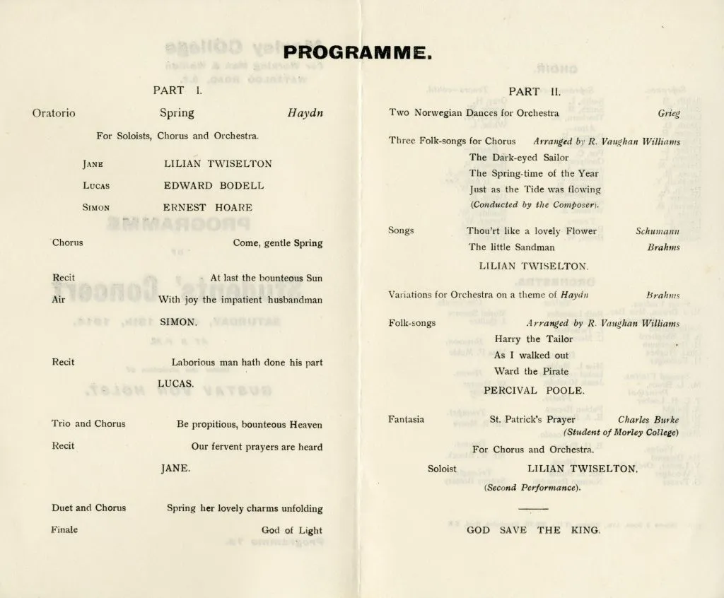 Programme Morley College 1914 2